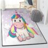 one horned horse area rugs cartoon unicorn is sitting on clouds rug home decor